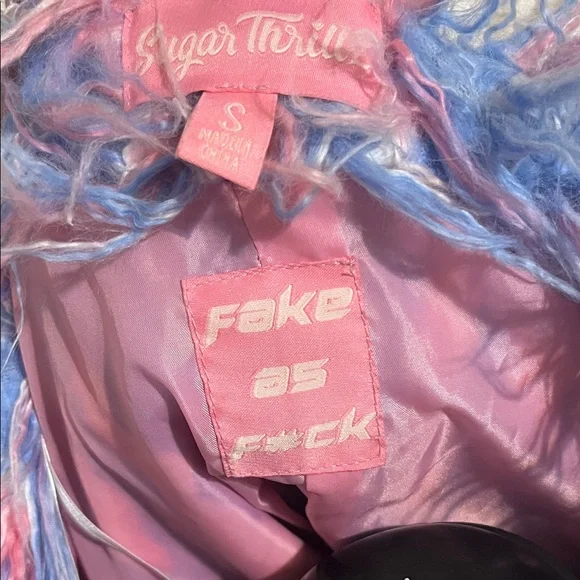 Sugar Thrillz Pink and Blue Fuzzy Teddy Jacket - Picture 2 of 3
